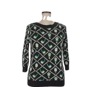 Unique Vintage Sweater Long Sleeve 1940s Coo coo Clock Black Sz S # 339